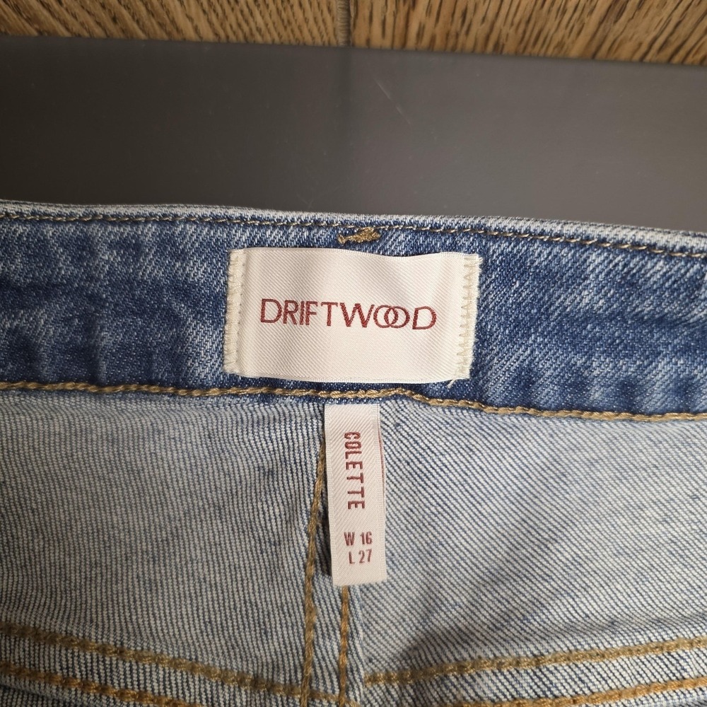 Driftwood Jeans Women 16 Blue High Rise Crop Floral Embroidered Frayed Cuff - Picture 6 of 13